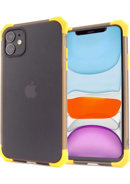 Apple iPhone 11 Kılıf Kenarları Renkli Darbe Korumalı Silikon Transparan Kapak Sarı