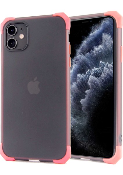 Apple iPhone 11 Kılıf Kenarları Renkli Darbe Korumalı Silikon Transparan Kapak Pembe