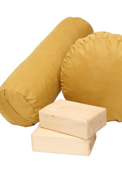 Meditasyon Minderi + Bolster Minderi 2'li Set Tay Taüyü Pamuklu Kumaş + 2'li Ahşap Yoga Blok fırsatları