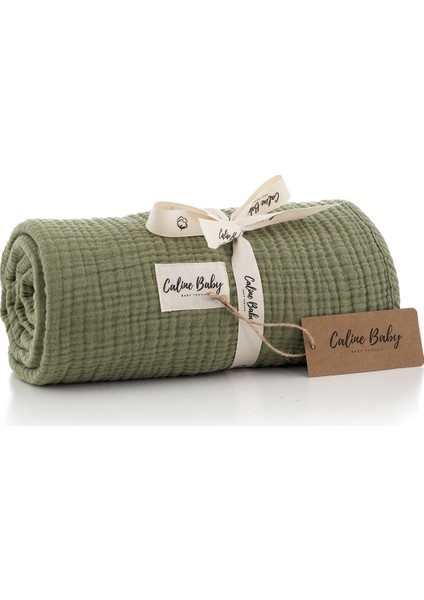 4 Katlı Premium %100 Pamuk Müslin Battaniye| 120x120 cm | Çimen Yeşili