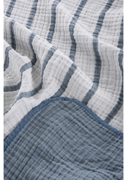 4 Katlı Premium %100 Pamuk Müslin Battaniye| 120x120 cm | Navy Çizgili modelleri