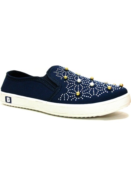 400 Lacivert Boncuklu Bağcıksız Anatomik Sneakers