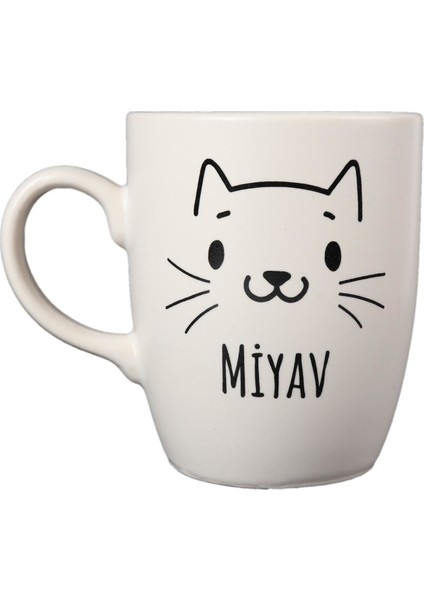 Beyaz Miyav Kedi Baskılı Kupa