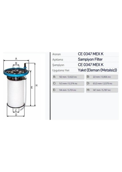 Egea 15> Doblo 12> 500> 1.6 Mjt Mazot Filtresi