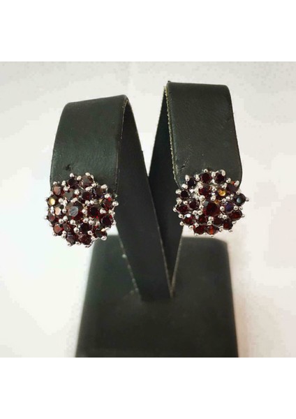 925 Ayar Gümüş Lal Granet Taşlı Küpe