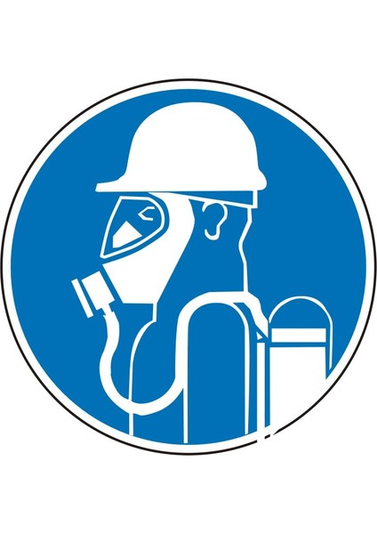 İZMİR SERİGRAFİ Solunum Cihazı ve Baret Kullan 30 cm Çap 2.6 mm PVC Uyarı Levhası