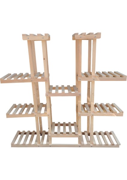 Çiçeklik Standı Saksılık Ahşap Çiçeklik 10 Basamaklı Naturel