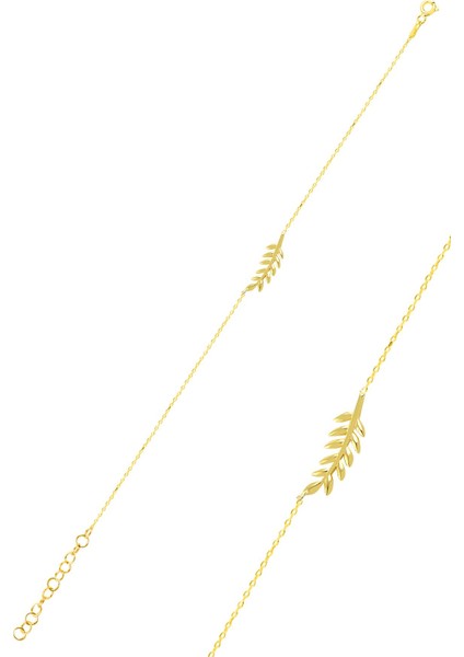 Gümüş Altın Yaldızlı Yaprak Bileklik