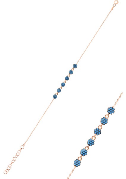 Gümüş Rose Turkuaz Taşlı Çiçek Bileklik