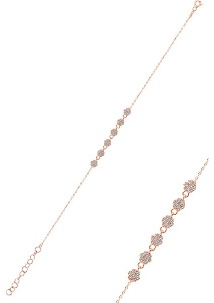 Gümüş Rose Zirkon Taşlı Çiçek Bileklik