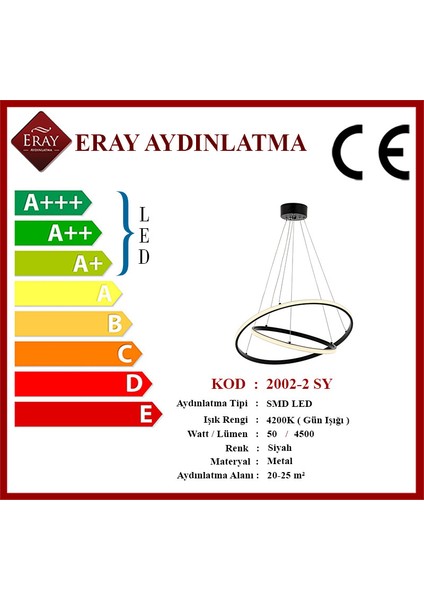 2002-2S LED Siyah Avize