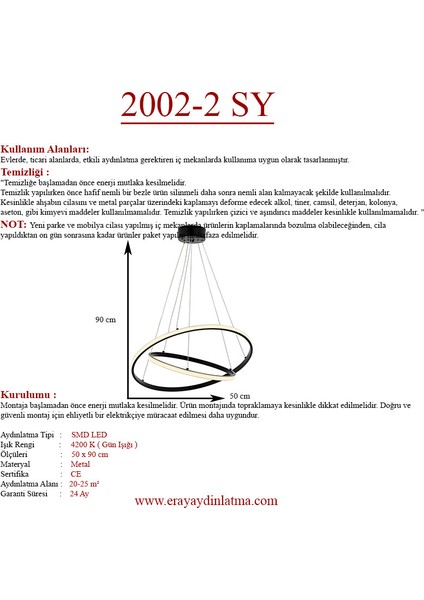 2002-2S LED Siyah Avize