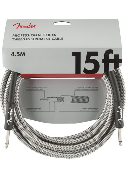 Professional Series Instrument Cable, Tweed 4.5 Metre - White Tweed Enstrüman Kablosu