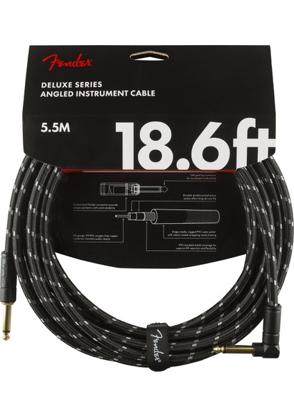 Deluxe Series Instrument Cable Black Tweed Açılı - 5.5 Metre Enstrüman Kablosu