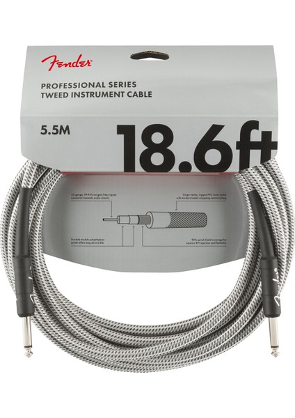 Professional Series Instrument Cable, Tweed 5.5 Metre - White Tweed Enstrüman Kablosu