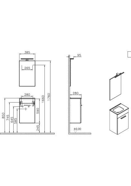 Mia 75022 Lavabo Dolabı, Demonte, 40 cm, Parlak Beyaz