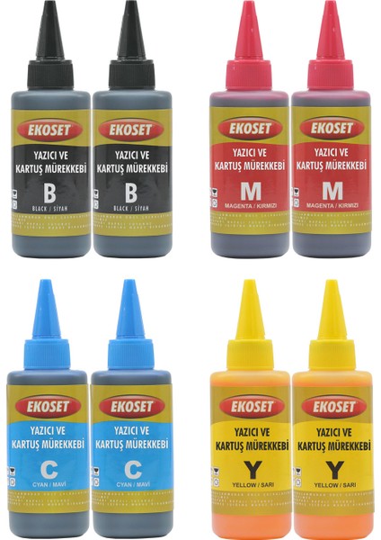 L486 L455 L550 L565 Uyumlu Mürekkep 4 renk 100ml 8li Set modelleri