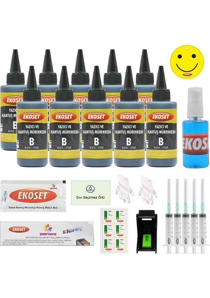 Dolum Seti HP 3775 3785 3787 3788 3835 HP 652 Uyumlu Siyah 10'lu Set
