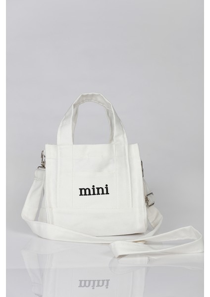 Tasarım Pamuklu Beyaz Kanvas Mini Postacı Çanta