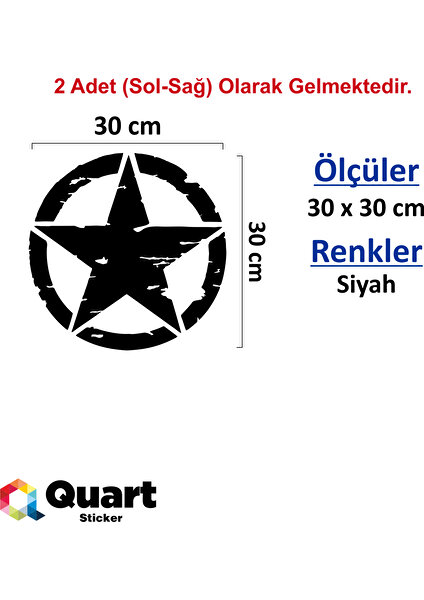 2 Adet Army Star, Askeri Yıldız Off Road Sticker