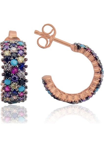 Söğütlü Si̇lver Tamtur Küçük Boy Üç Sıralı Karışık Taşlı Küpe