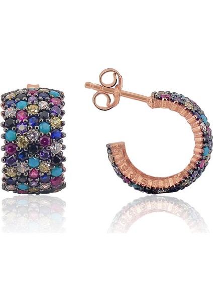 Söğütlü Si̇lver Tamtur Beş Sıralı Renkli Taşlı Küpe