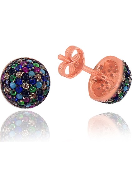 Söğütlü Si̇lver Renkli Taşlı Yarım Top Küpe