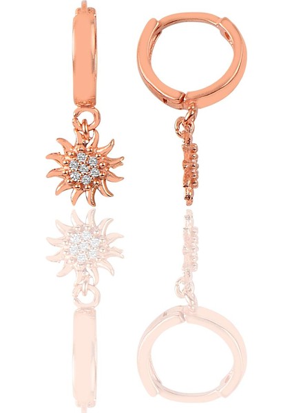 Söğütlü Si̇lver Gümüş Taşlı Güneş Modeli Halka Küpe