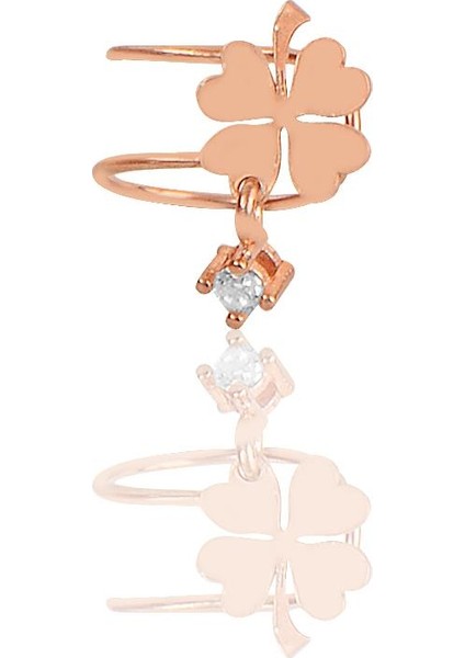 Söğütlü Si̇lver Gümüş Taş Sallantılı Yonca Modeli Kıkırdak Küpe