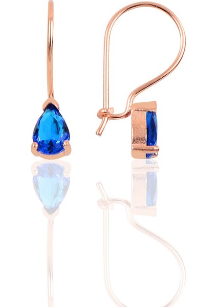 Söğütlü Si̇lver Gümüş Safir Taşlı Damla Modeli Çengelli Küpe