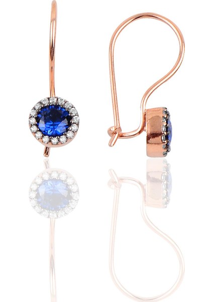 Söğütlü Si̇lver Gümüş Safir Renk Taşlı Çengelli Küpe