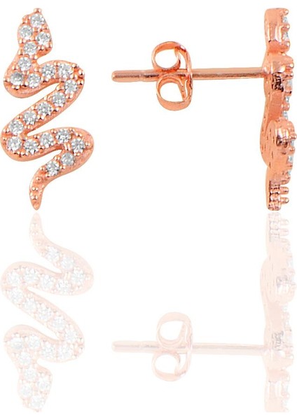 Söğütlü Si̇lver Gümüş Rose Zirkon Taşlı Yılan Modeli Küpe