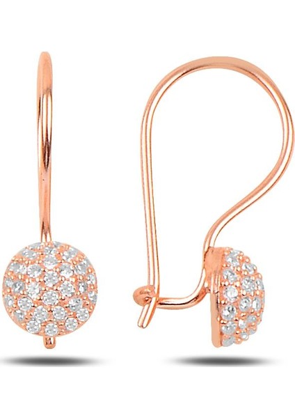Söğütlü Si̇lver Gümüş Rose Zirkon Taşlı Çengelli Yarım Top Küpe