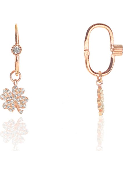 Söğütlü Si̇lver Gümüş Rose Zirkon Taşlı Yonca Göçmen Küpe