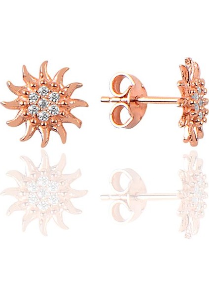 Söğütlü Si̇lver Gümüş Rose Zirkon Güneş Küpe