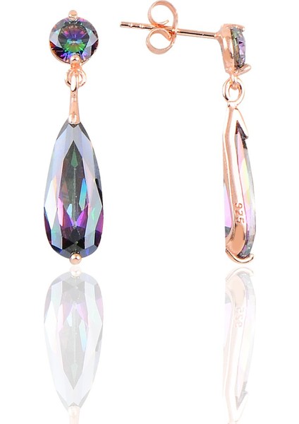 Söğütlü Si̇lver Gümüş Rose Mistik Taşlı Damla Küpe