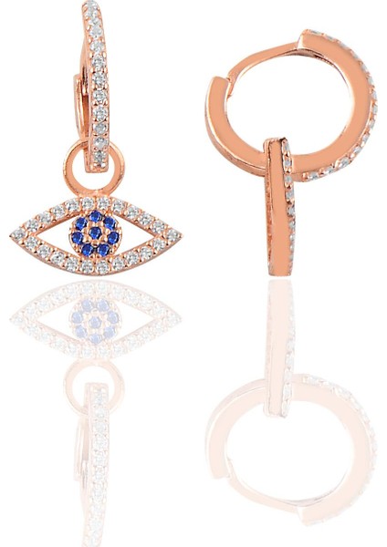 Söğütlü Si̇lver Gümüş Rose Mekik Göz Modeli Taşlı Halka Küpe