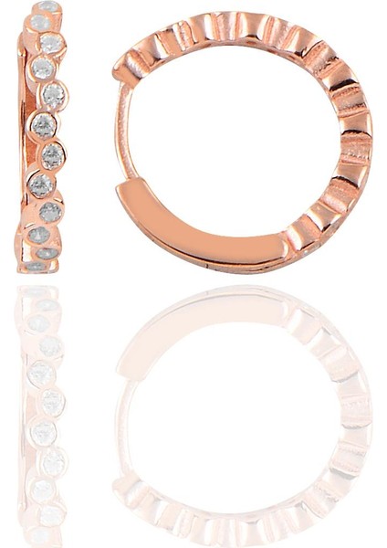 Söğütlü Si̇lver Gümüş Rose 17 mm Sıra Taşlı Halka Küpe