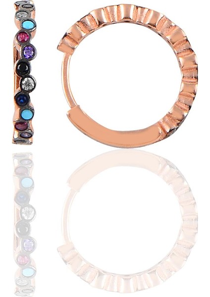 Söğütlü Si̇lver Gümüş Rose 17 mm Renkli Sıra Taşlı Halka Küpe