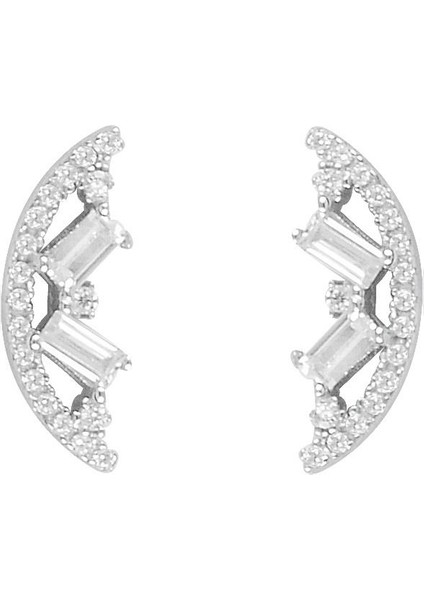 Söğütlü Si̇lver Gümüş Rodyumlu Baget Taşlı Ay Küpe