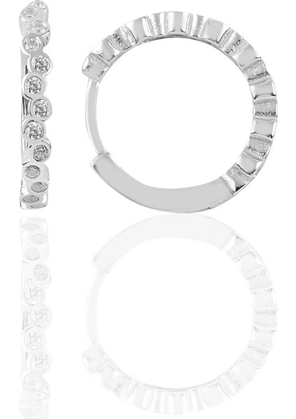 Söğütlü Si̇lver Gümüş Rodyumlu 17 mm Sıra Taşlı Halka Küpe