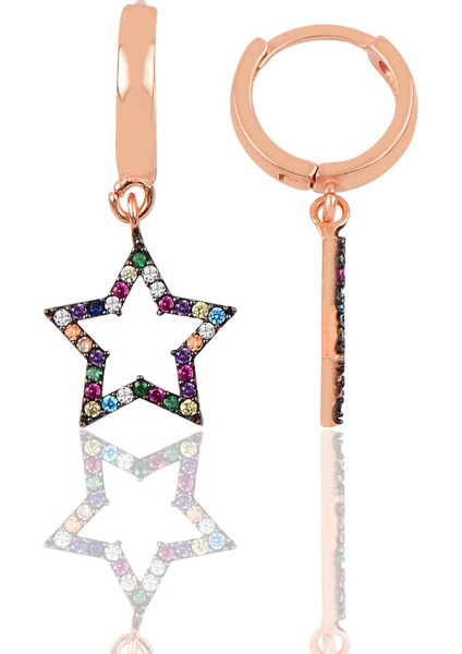 Söğütlü Si̇lver Gümüş Renkli Taşlı Yıldız Halka Modeli Küpe