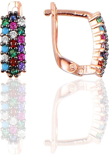 Söğütlü Si̇lver Gümüş Renkli Taşlı J Modeli Küpe