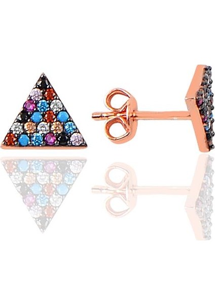 Söğütlü Si̇lver Gümüş Mix Taşlı Üçgen Küpe