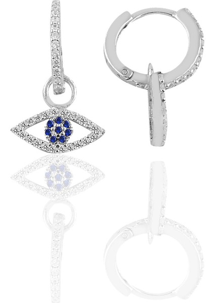 Söğütlü Si̇lver Gümüş Mekik Göz Modeli Taşlı Halka Küpe