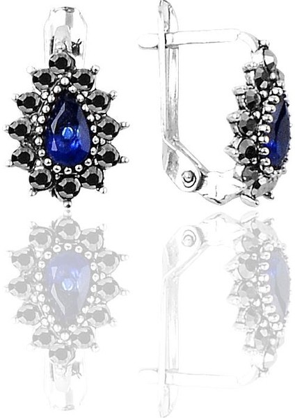 Söğütlü Si̇lver Gümüş Markazit ve Safir Taşlı Damla Modeli Küpe