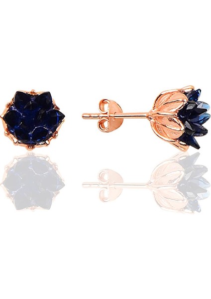 Söğütlü Si̇lver Gümüş Lotus Çiçeği Modeli Safir Renkli Taşlı Küpe