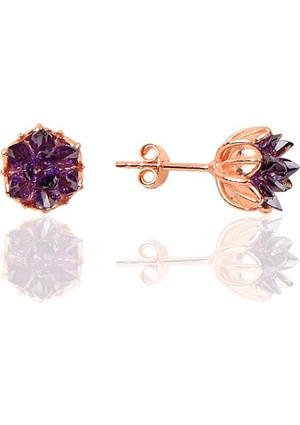 Söğütlü Si̇lver Gümüş Lotus Çiçeği Modeli Amatis Taş Renkli Küpe