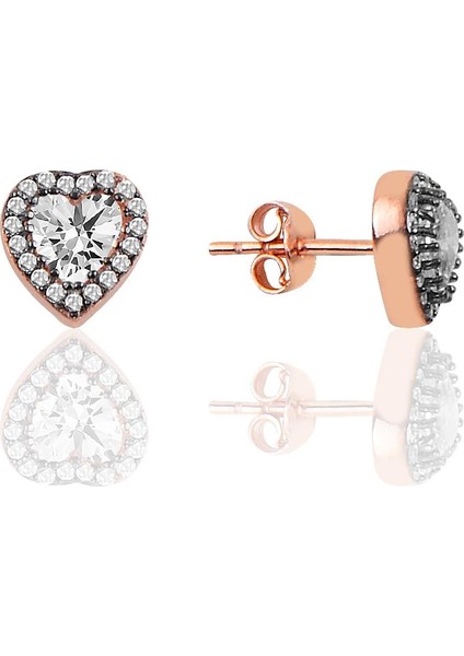 Söğütlü Si̇lver Gümüş Elmas Montürlü Kalp Modeli Küpe