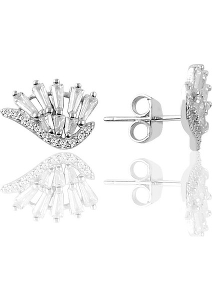 Söğütlü Si̇lver Gümüş Baget Taşlı Kanat Modeli Küpe